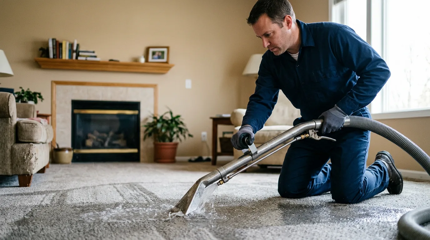 Water damage restoration technician working near Caledonia, OH